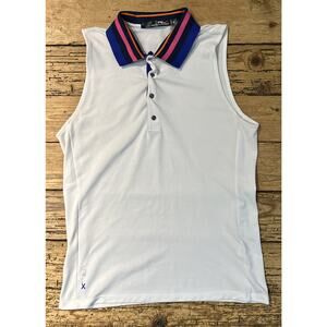 Ralph Lauren RLX Women’s White Golf Sleeveless Tank Colorful Collar Size M NWOT